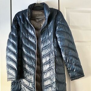 Calvin Klein Women's Metallic Blue Puffer Jacket